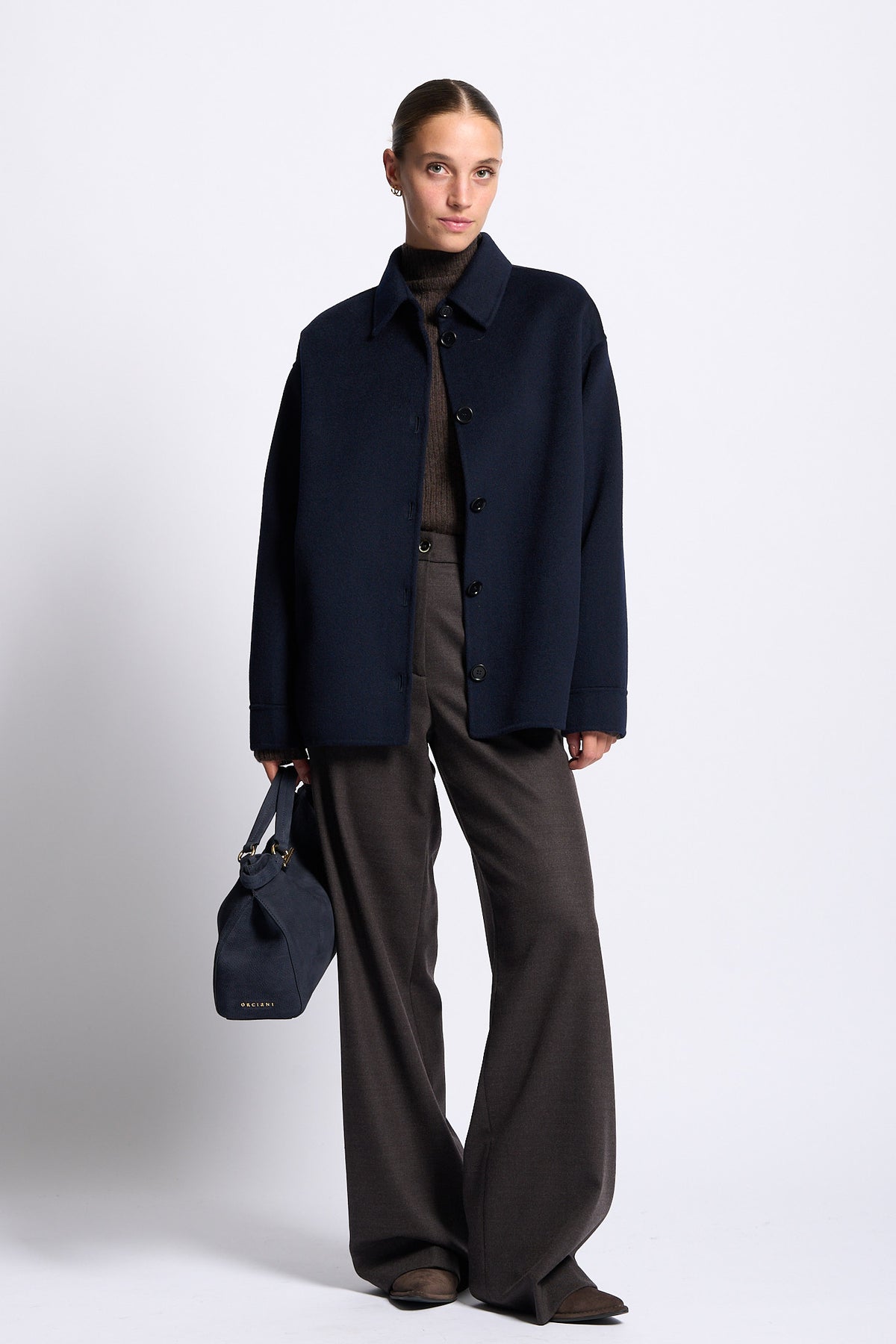 Aspesi Overshirt Doppio Lana Blu con bottoni Donna-2