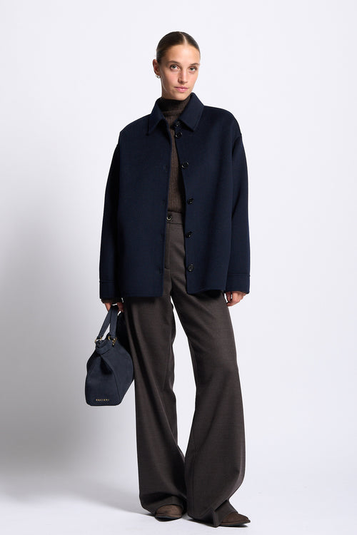 Aspesi Overshirt Doppio Lana Blu con bottoni Donna-2
