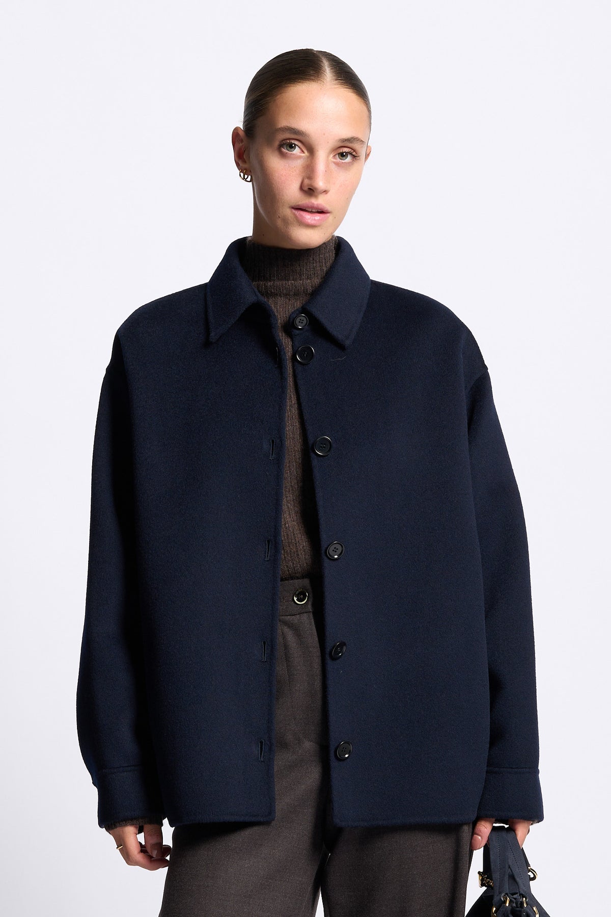 Aspesi Overshirt Doppio Lana Blu con bottoni Donna-3