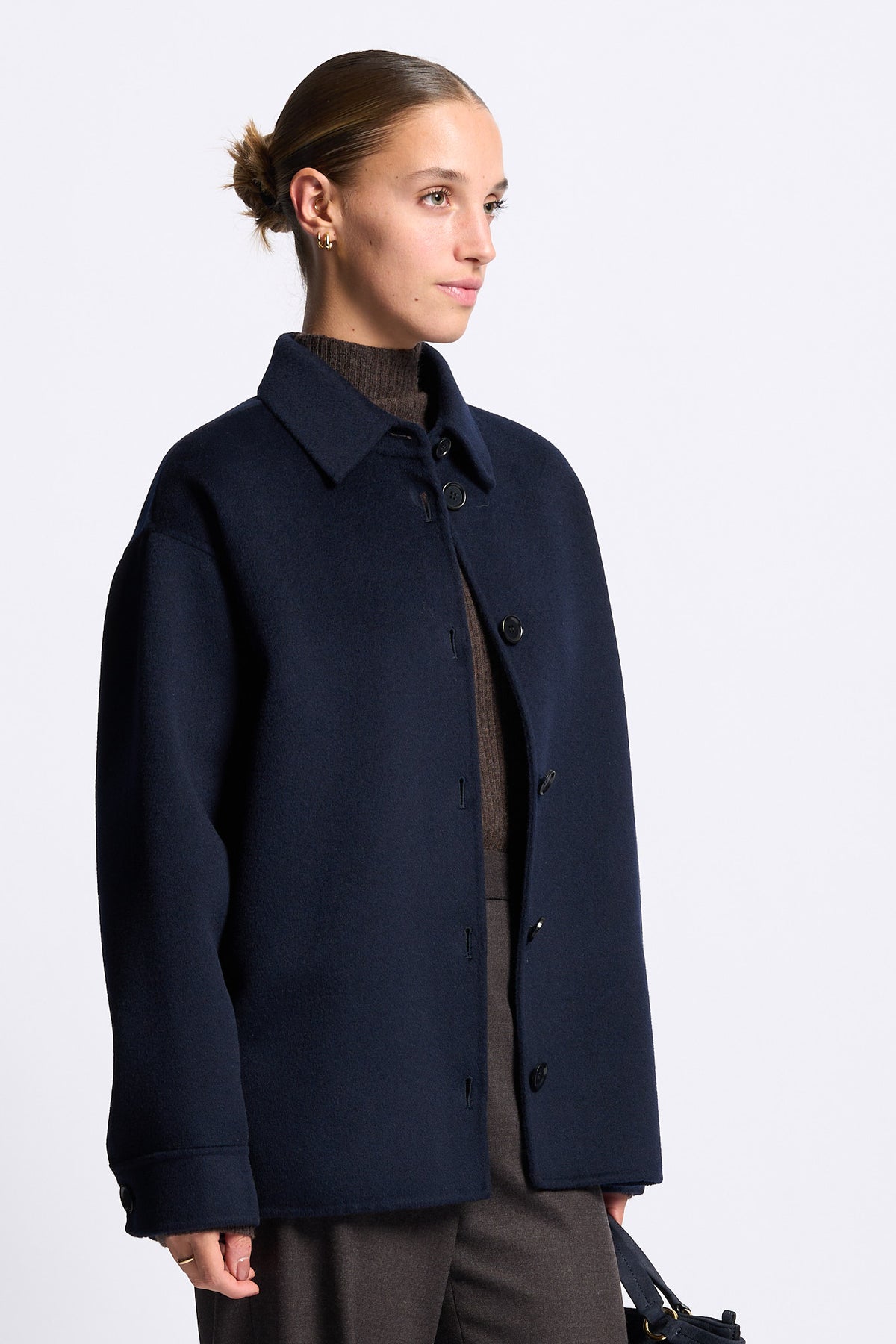 Aspesi Overshirt Doppio Lana Blu con bottoni Donna-4