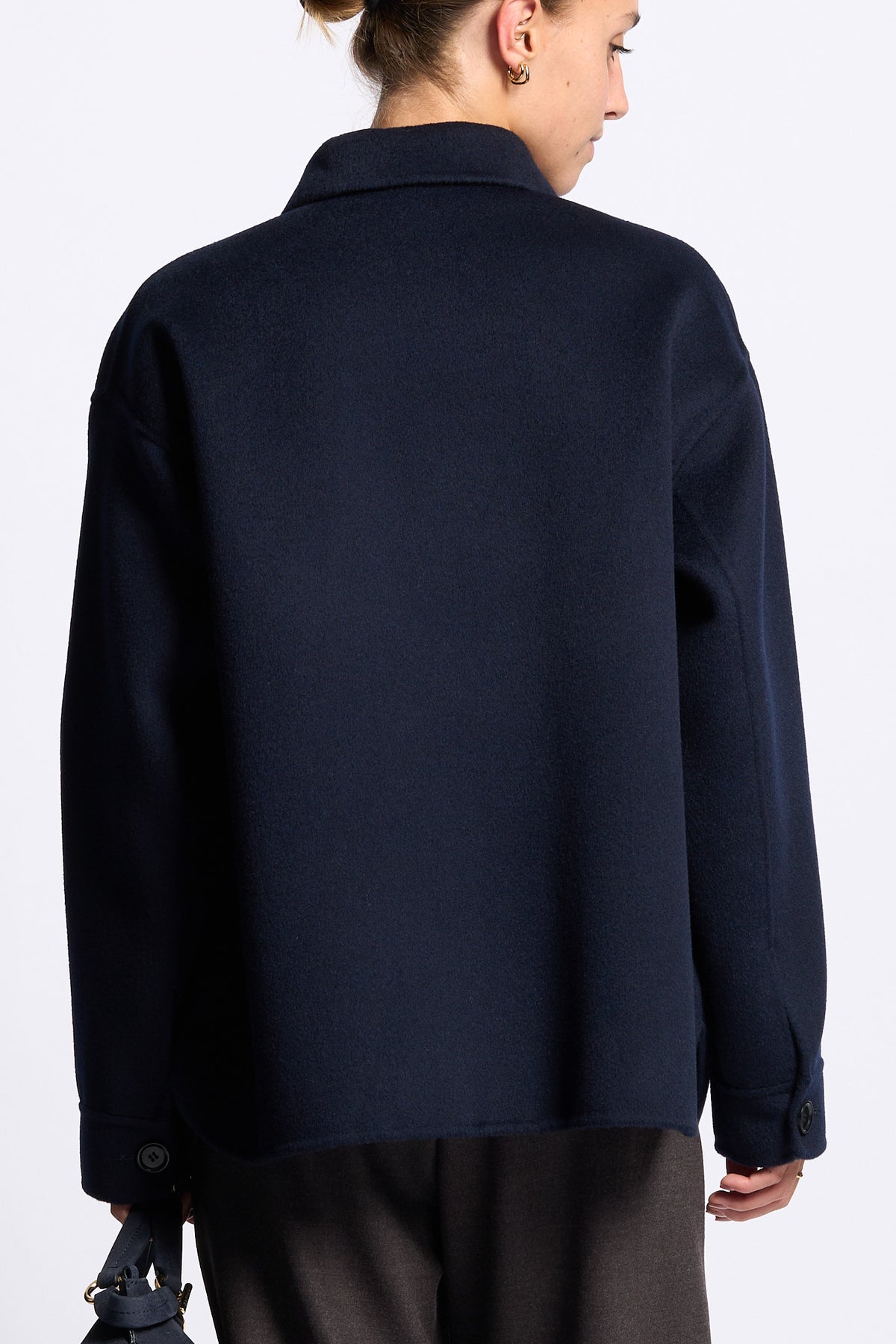 Aspesi Overshirt Doppio Lana Blu con bottoni Donna-5