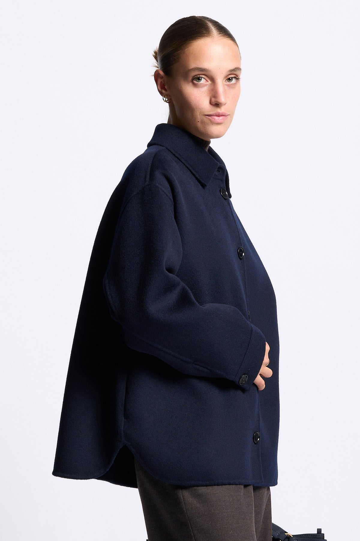 Aspesi Overshirt Doppio Lana Blu con bottoni Donna-6