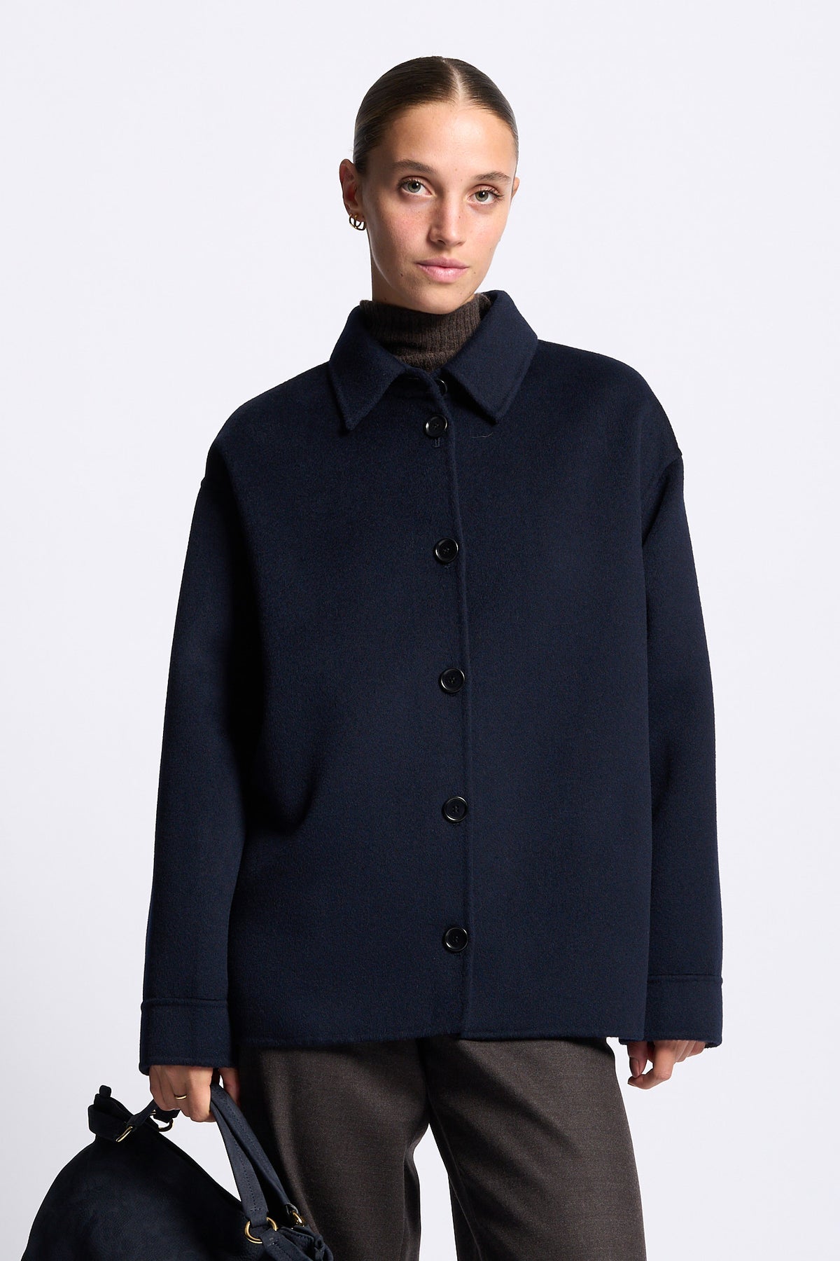 Aspesi Overshirt Doppio Lana Blu con bottoni Donna-1