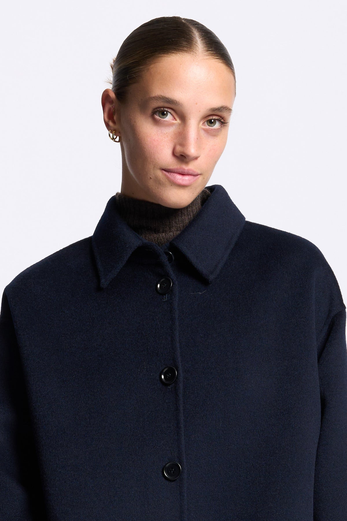 Aspesi Overshirt Doppio Lana Blu con bottoni Donna-7