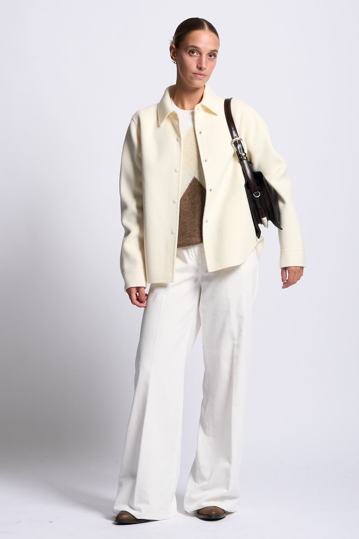 Aspesi Camicia Donna Doppio Lana Panna con collo classico-7
