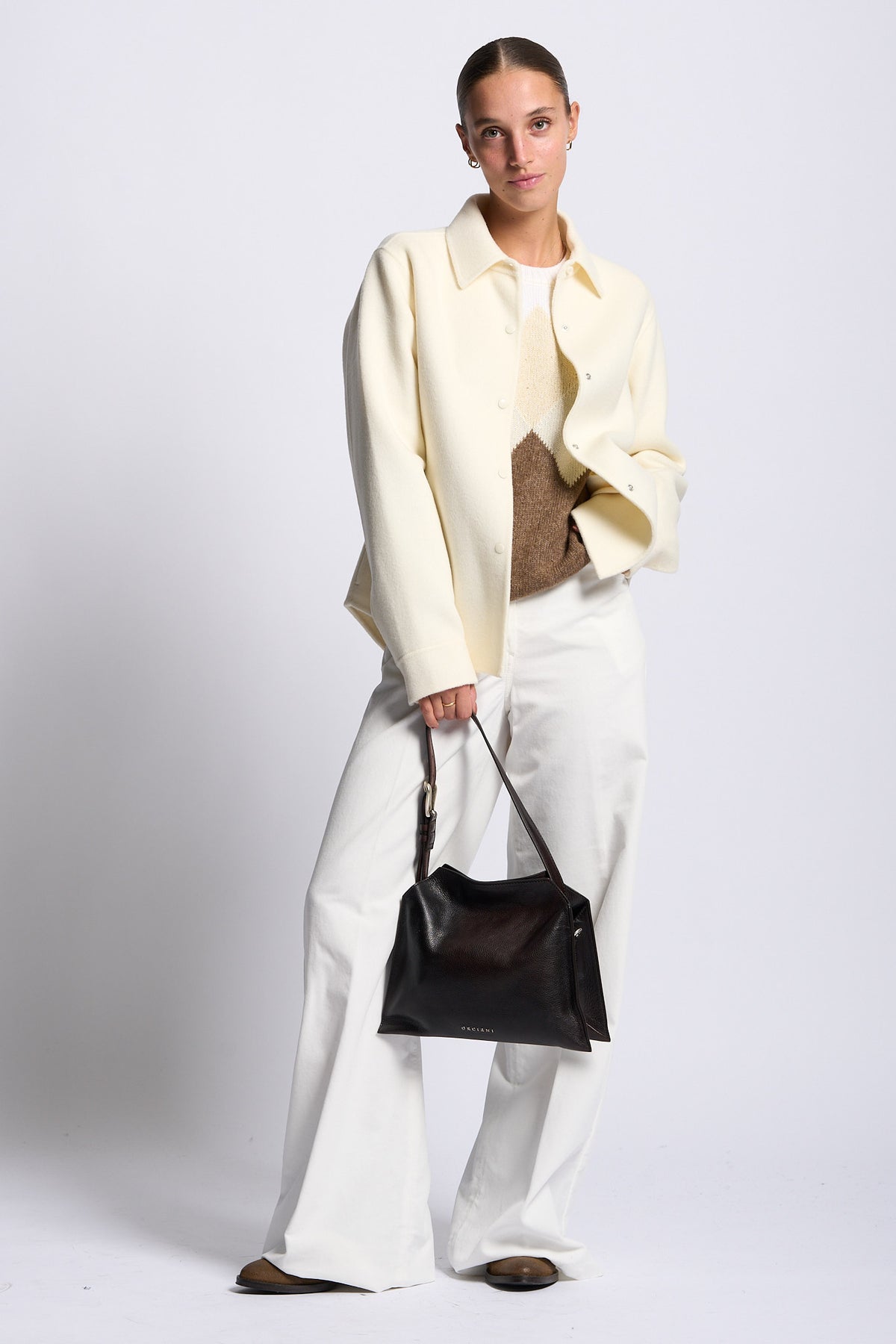 Aspesi Camicia Donna Doppio Lana Panna con collo classico-3