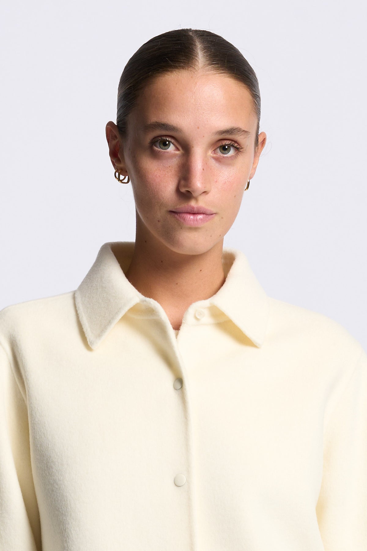 Aspesi Camicia Donna Doppio Lana Panna con collo classico-4
