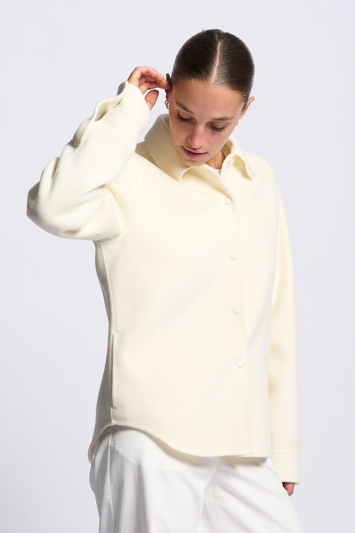 Aspesi Camicia Donna Doppio Lana Panna con collo classico-5