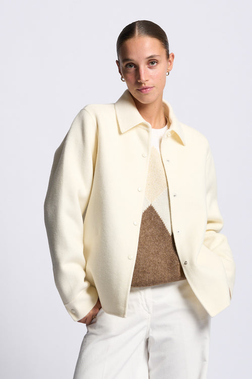 Aspesi Camicia Donna Doppio Lana Panna con collo classico-2