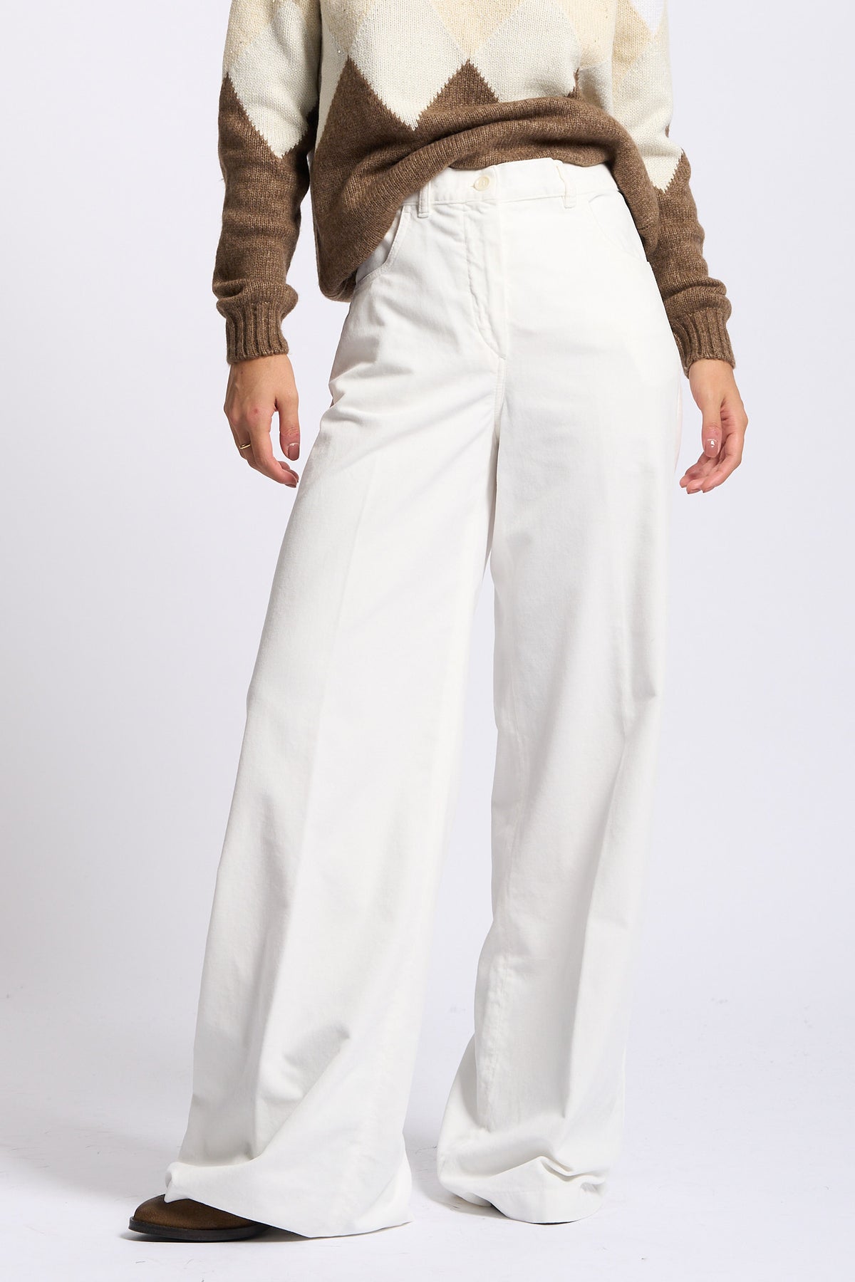 Aspesi Pantalone Velluto Liscio Donna color panna-2
