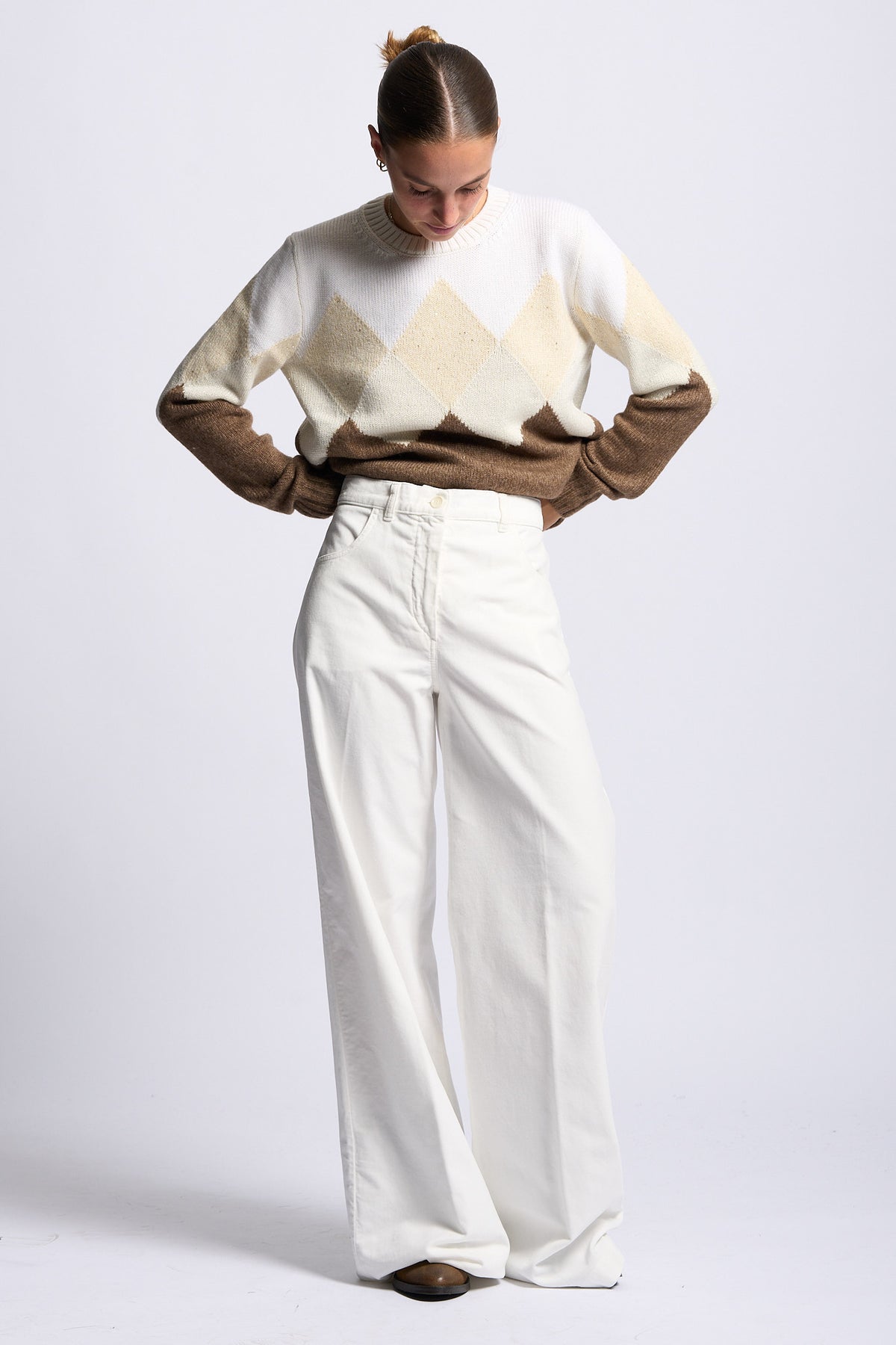 Aspesi Pantalone Velluto Liscio Donna color panna-3