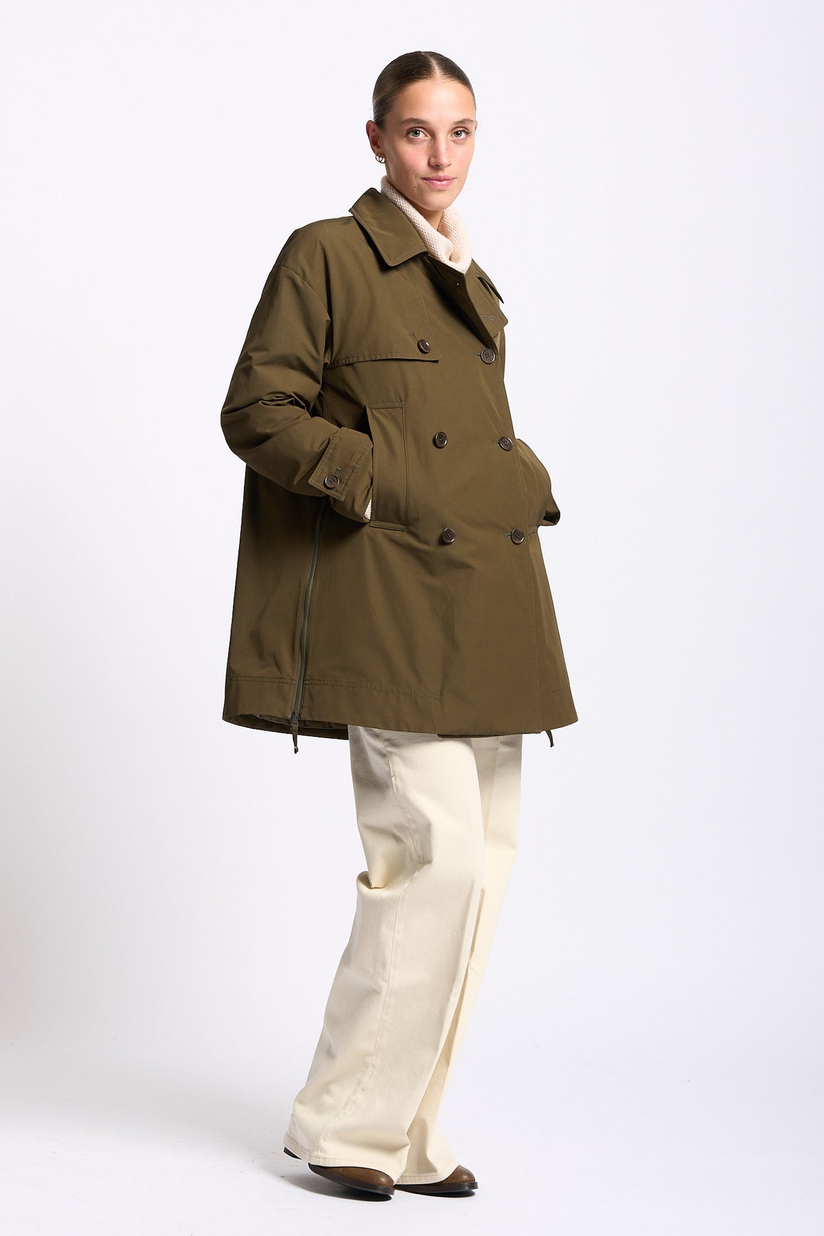 Aspesi Trench Corto SCARLETT Donna verde militare-4