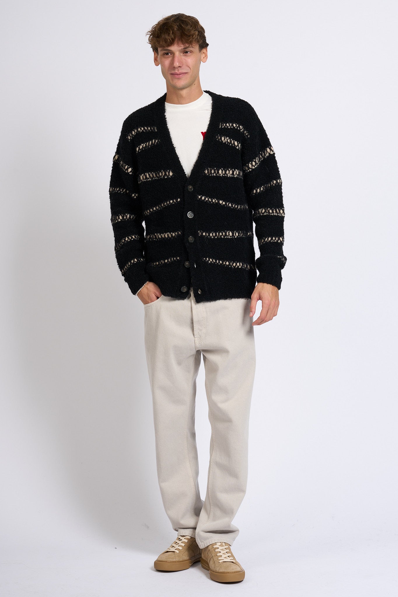 Atomofactory Cardigan Boucle' Nero Uomo-6