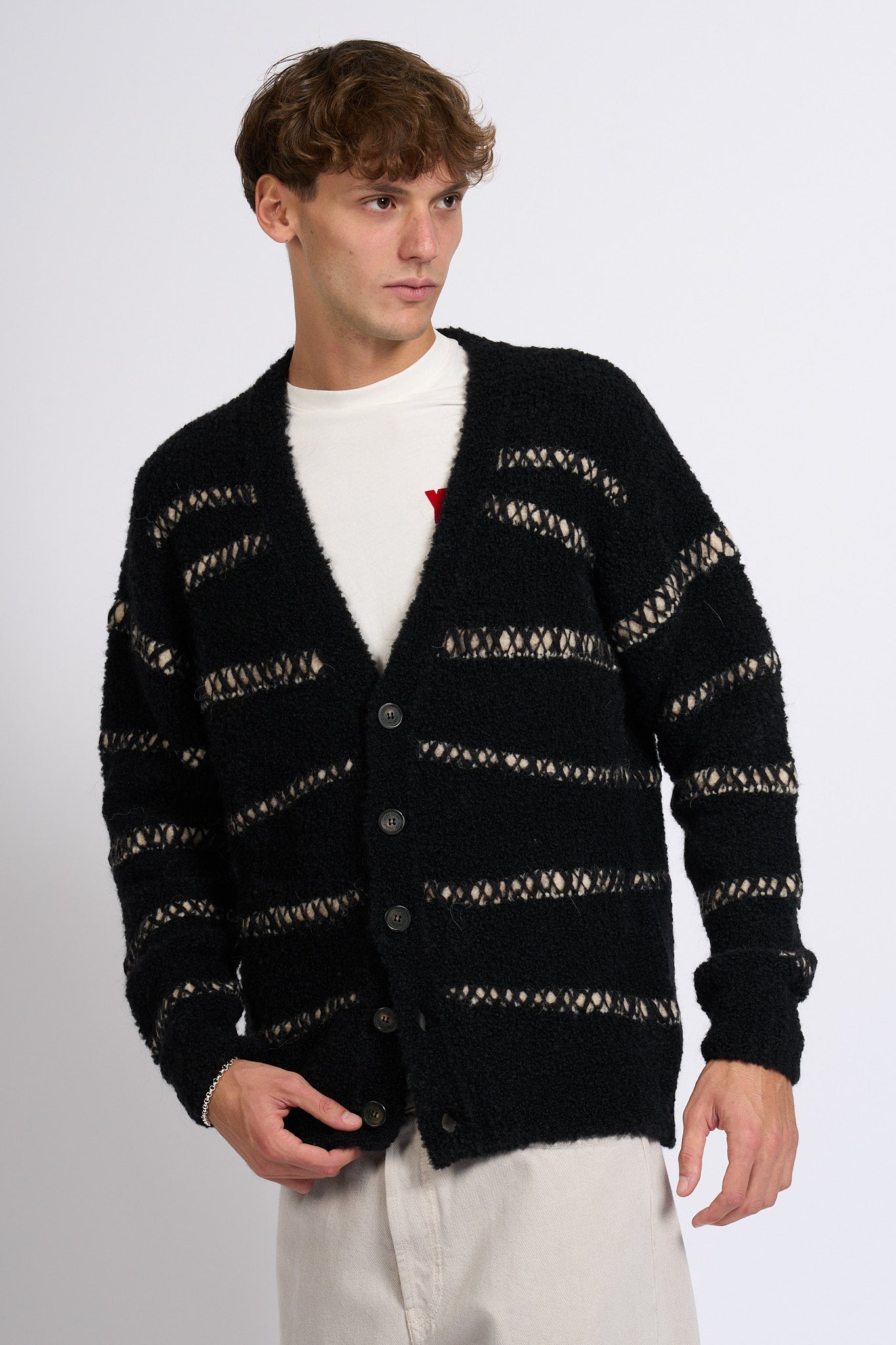 Atomofactory Cardigan Boucle' Nero Uomo-3