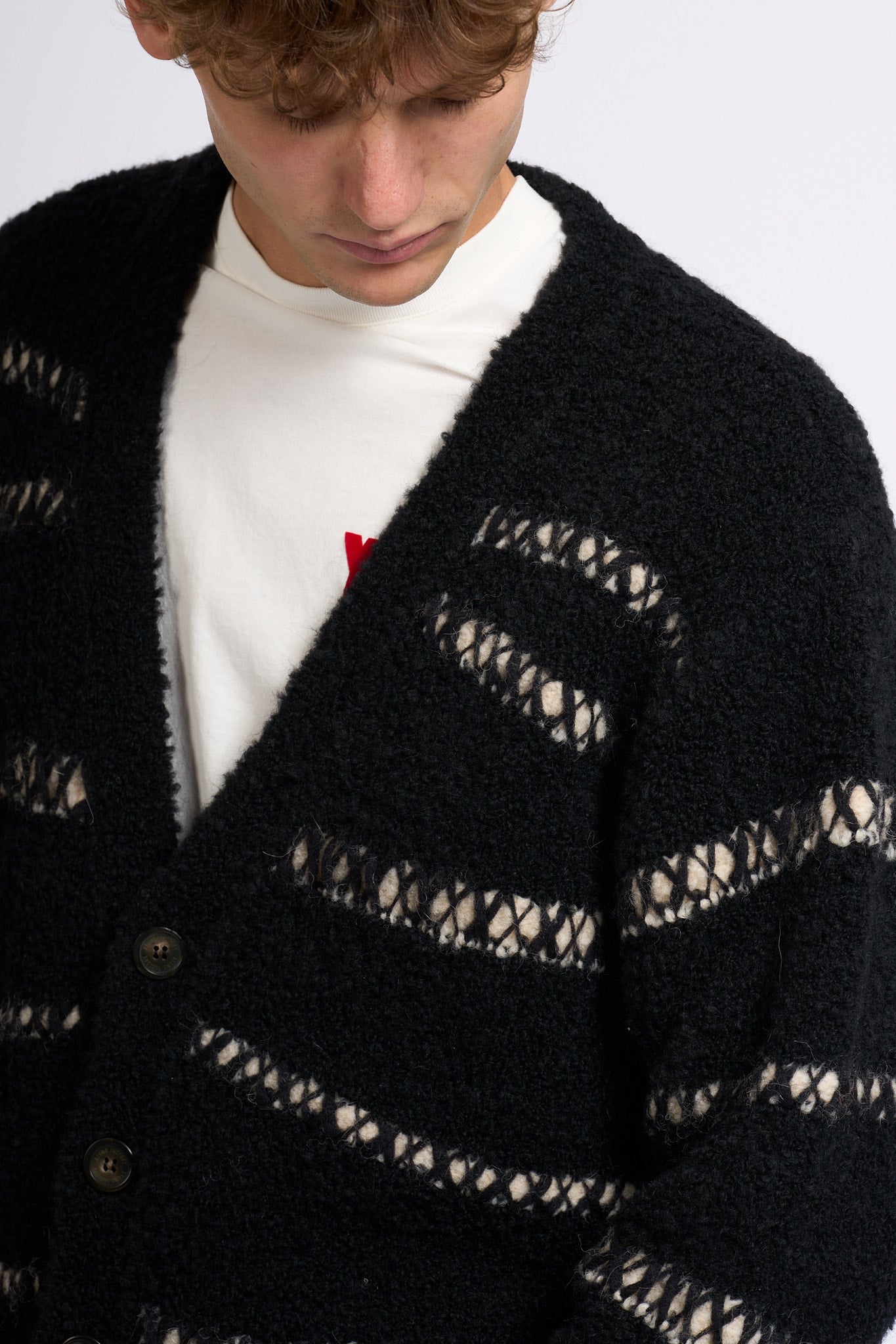 Atomofactory Cardigan Boucle' Nero Uomo-5
