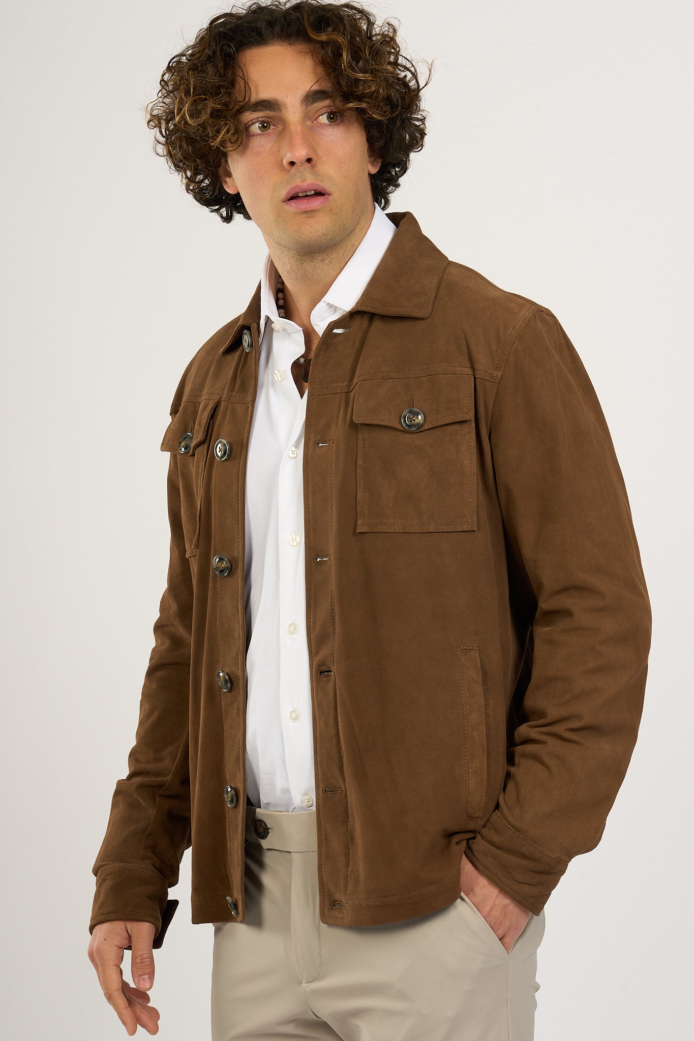 Beard Over Shirt Suede Brown Men-4