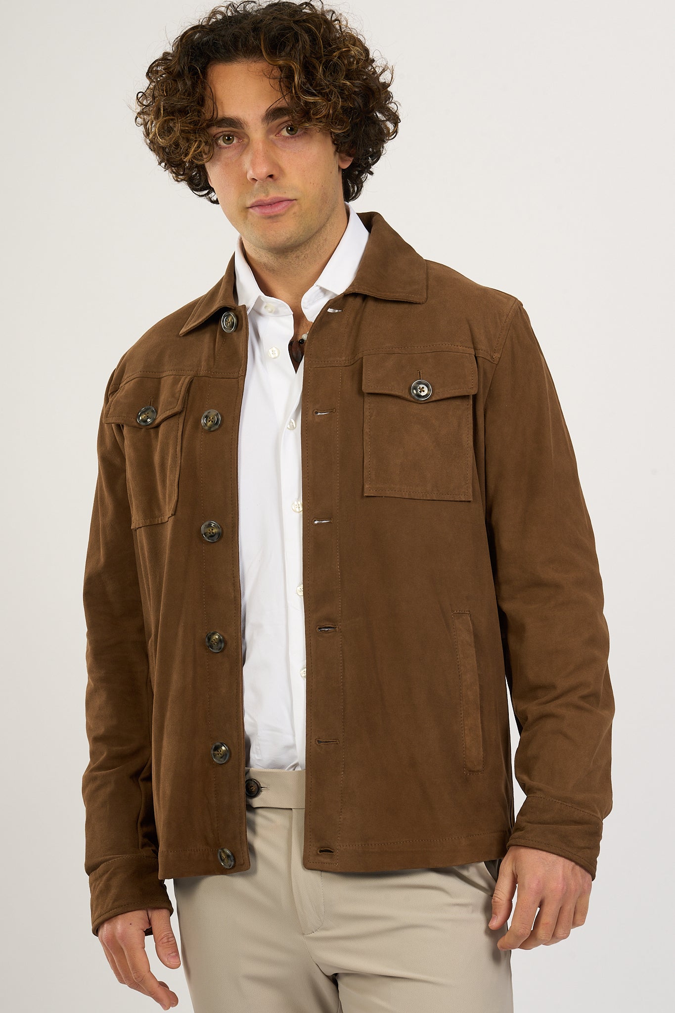 Beard Over Shirt Suede Brown Men-1