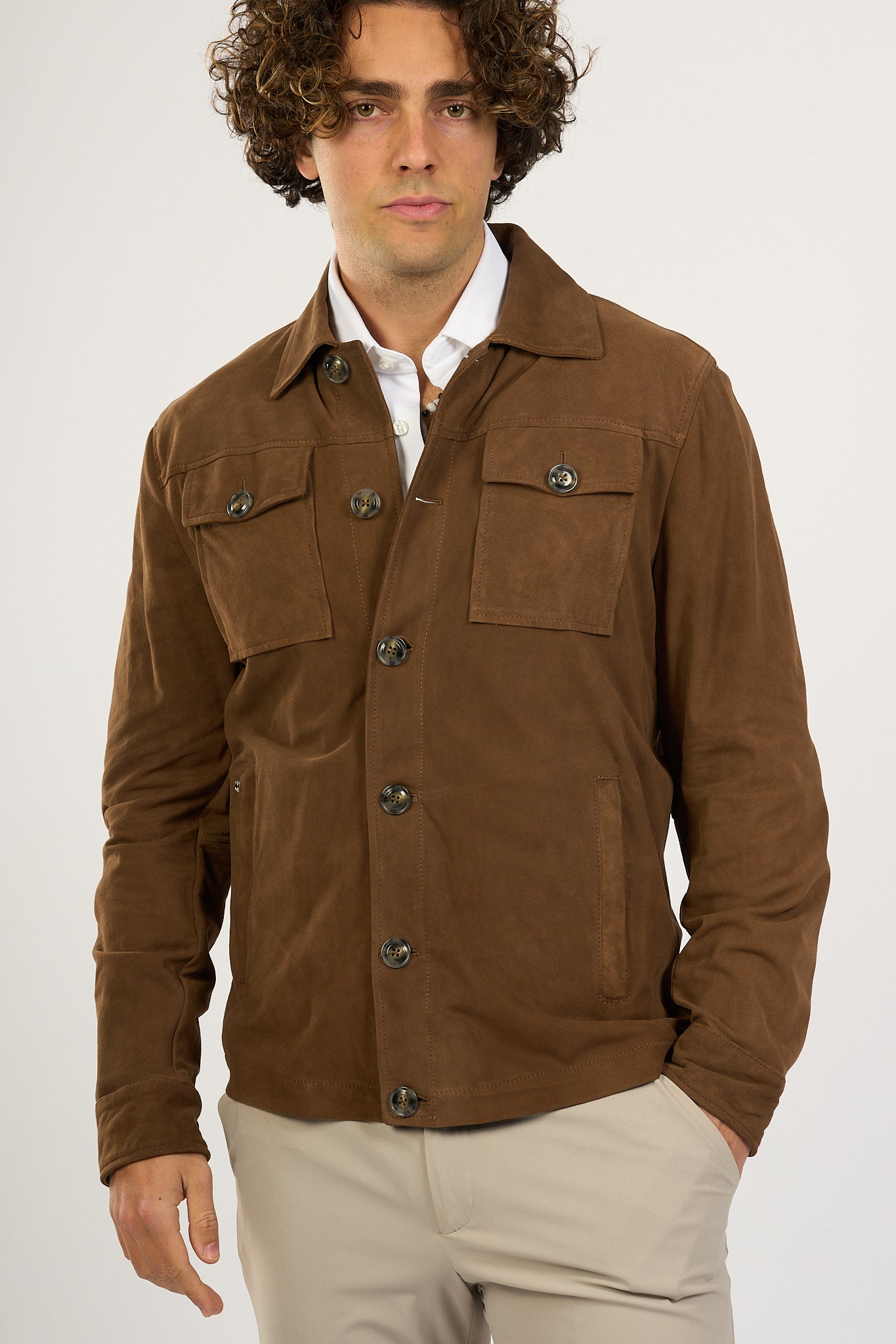 Beard Over Shirt Suede Brown Men-6