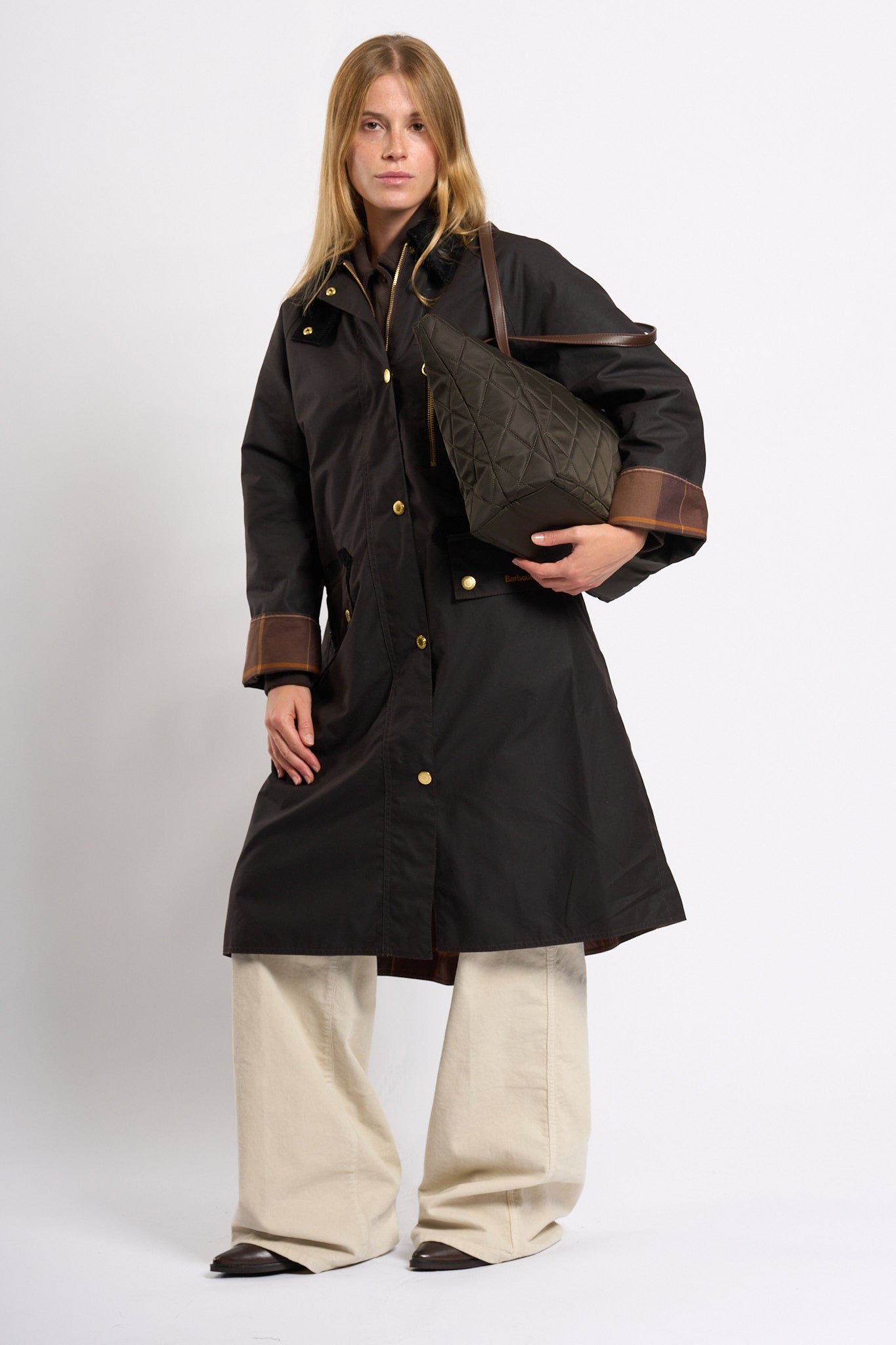 Barbour Giaccone Evette Wax Marrone Donna-4