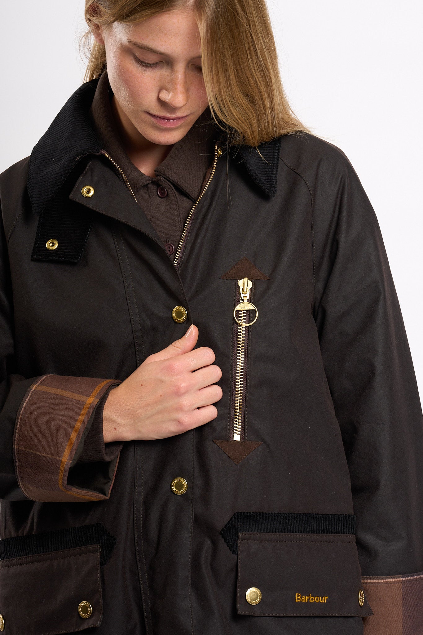 Barbour Giaccone Evette Wax Marrone Donna-3