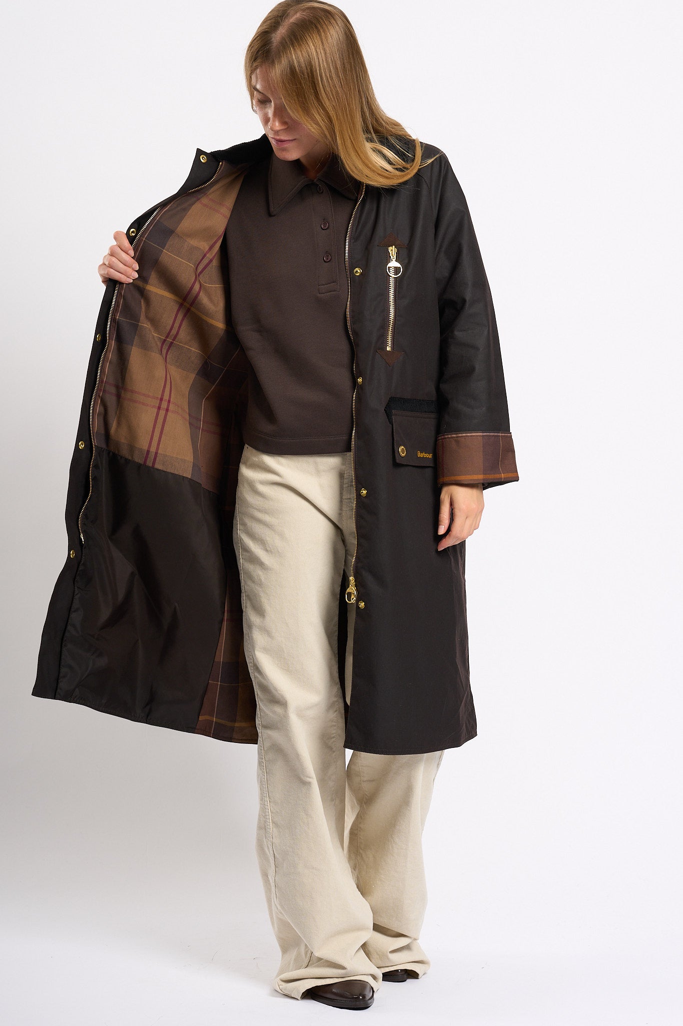 Barbour Giaccone Evette Wax Marrone Donna-8