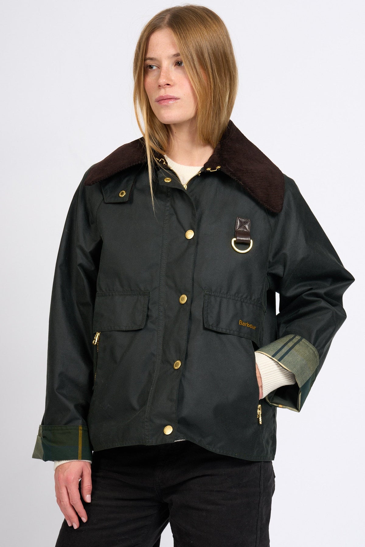 Barbour Giubbino CATTON WAX Donna in cotone salvia-9