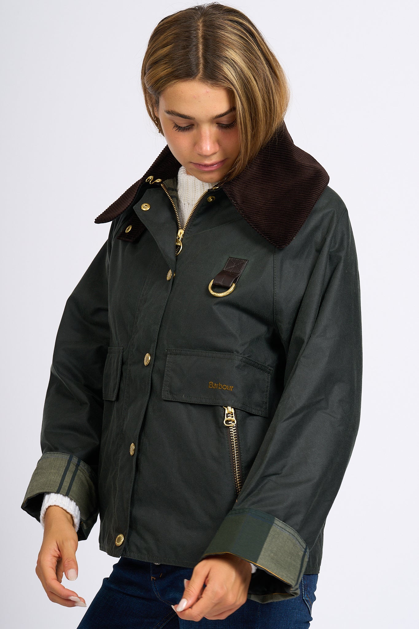 Barbour Giacca Catton Wax Verde Salvia Donna-4