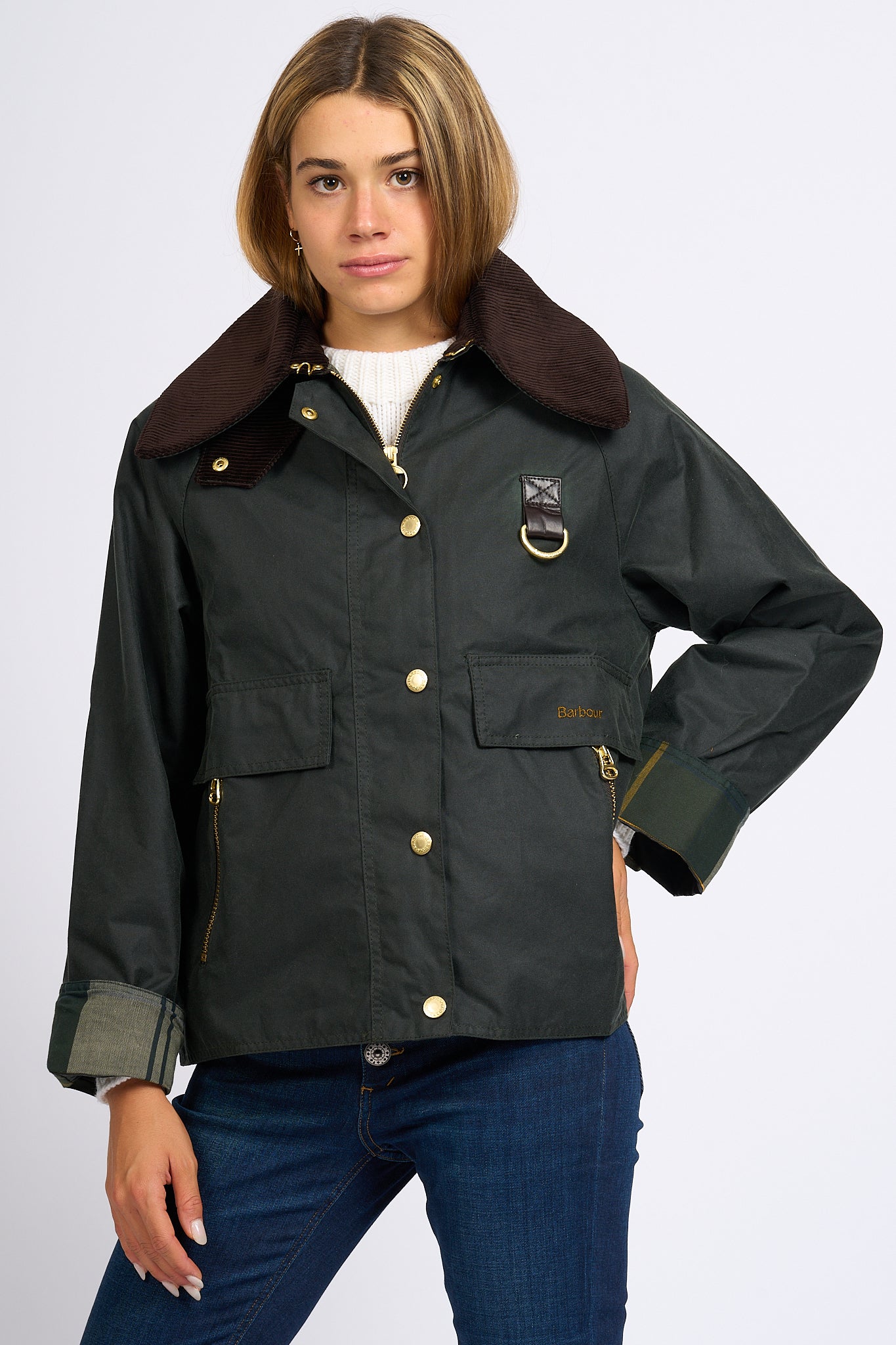 Barbour Giacca Catton Wax Verde Salvia Donna-1