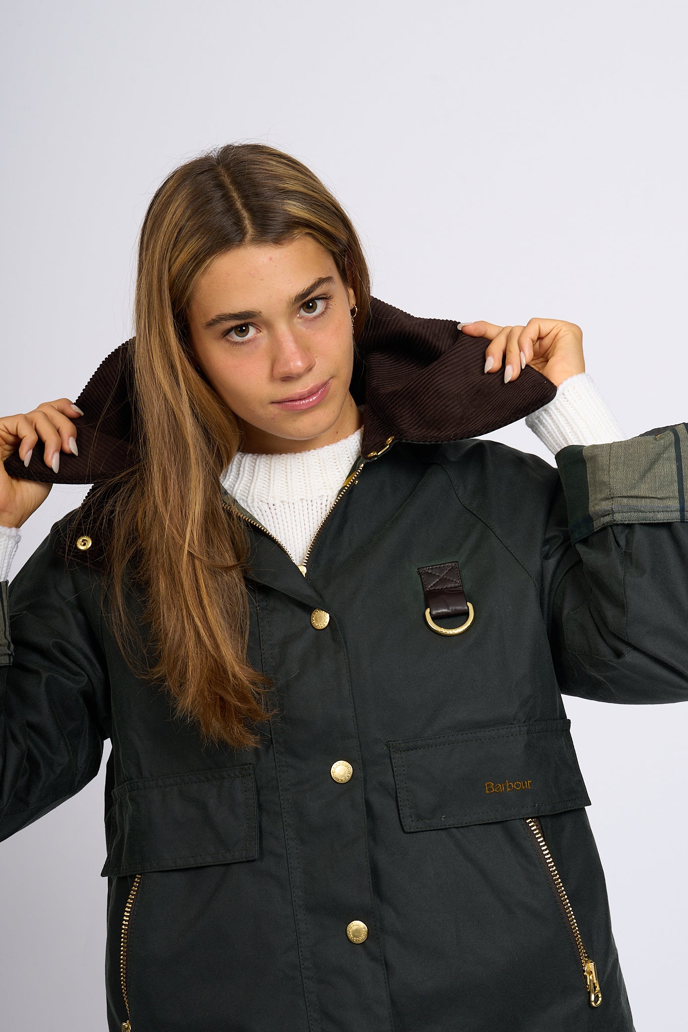 Barbour Giacca Catton Wax Verde Salvia Donna-6