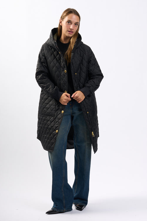 Barbour Giacca Lunga Trapuntata Hilary Nero Donna