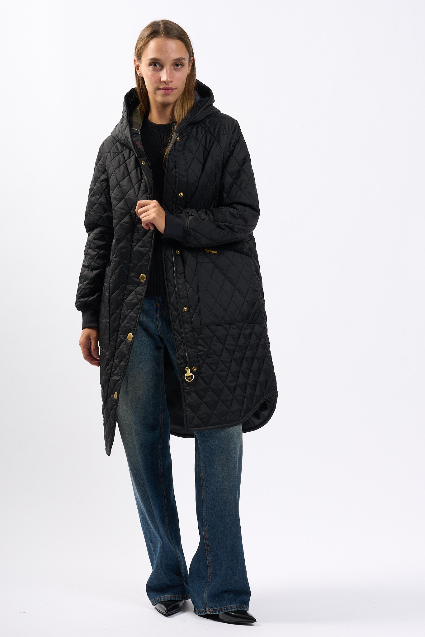 Barbour Giacca Lunga Trapuntata Hilary Nero Donna-4