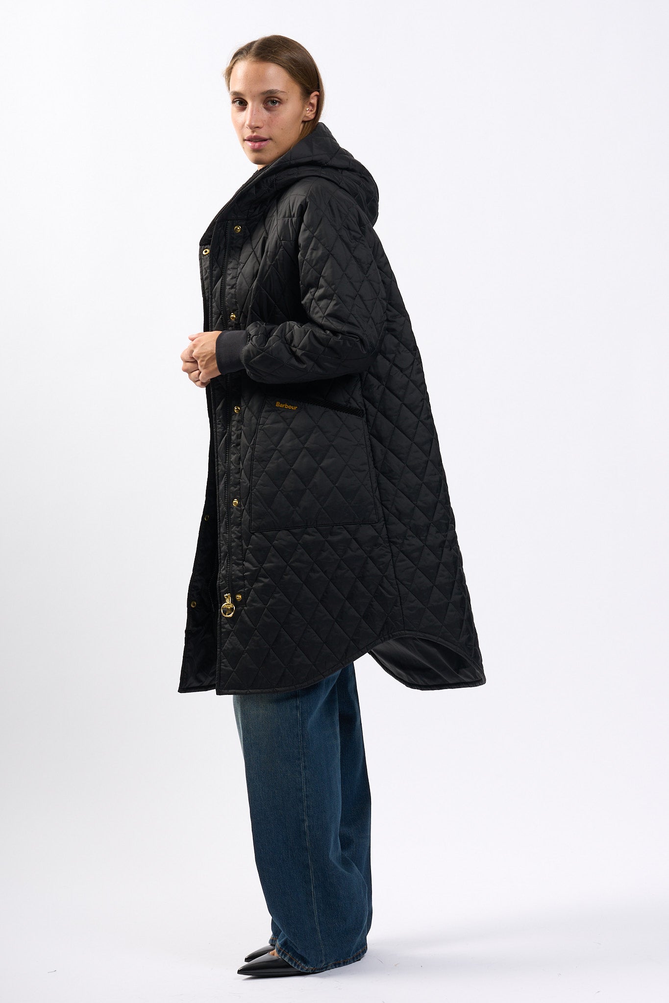Barbour Giacca Lunga Trapuntata Hilary Nero Donna-3