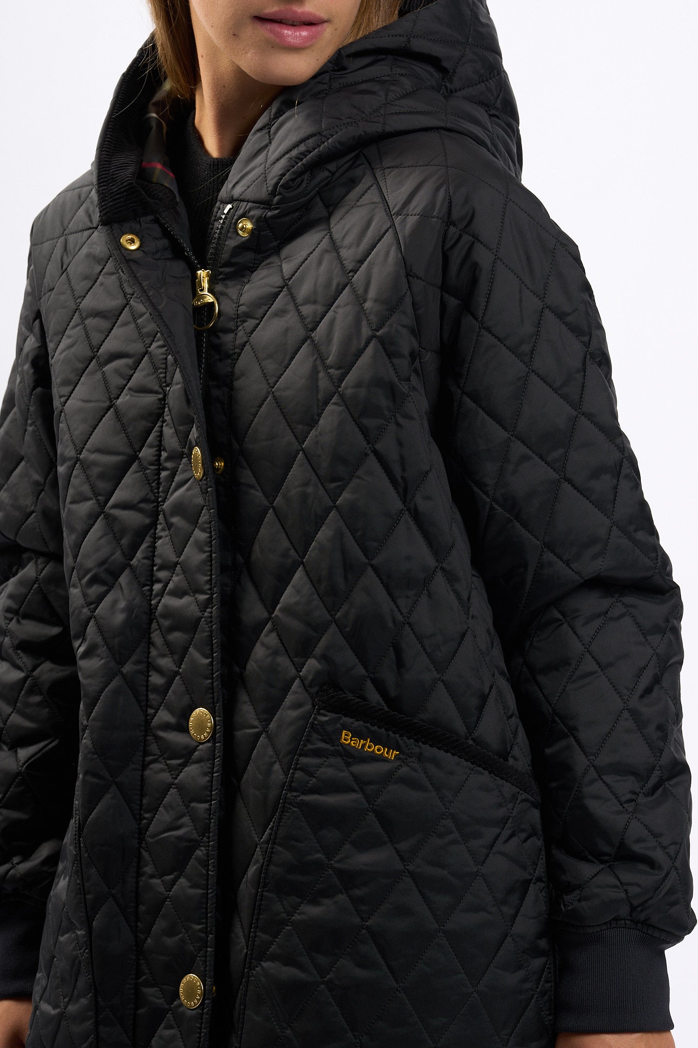 Barbour Giacca Lunga Trapuntata Hilary Nero Donna-5