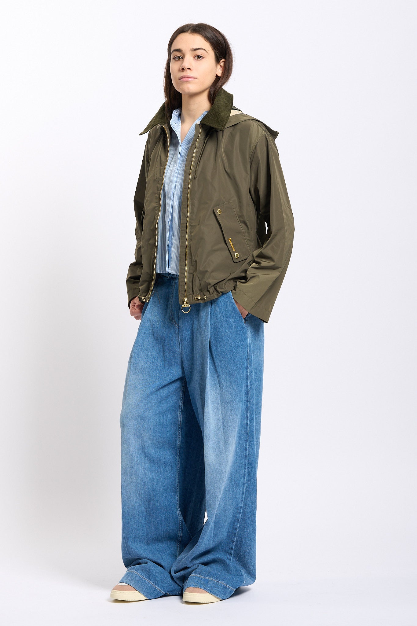 Barbour Giacca WEAVER in Nylon Verde Donna-7