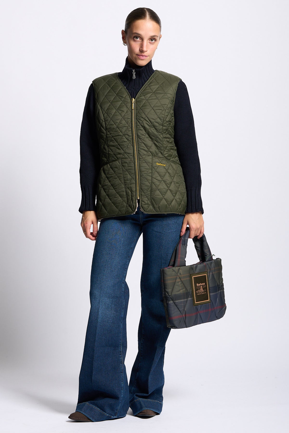 Barbour Gilet MARKENFIELD Donna trapuntato Oliva/Ecrù-3