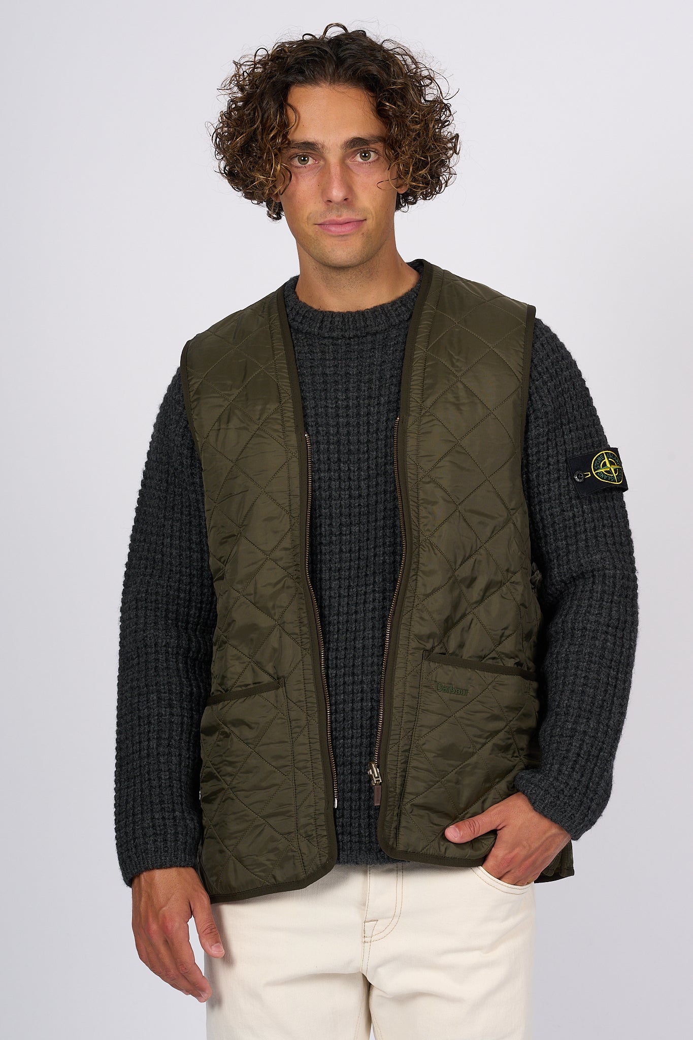 Barbour Polarquilt Vest Olive Green Men-1