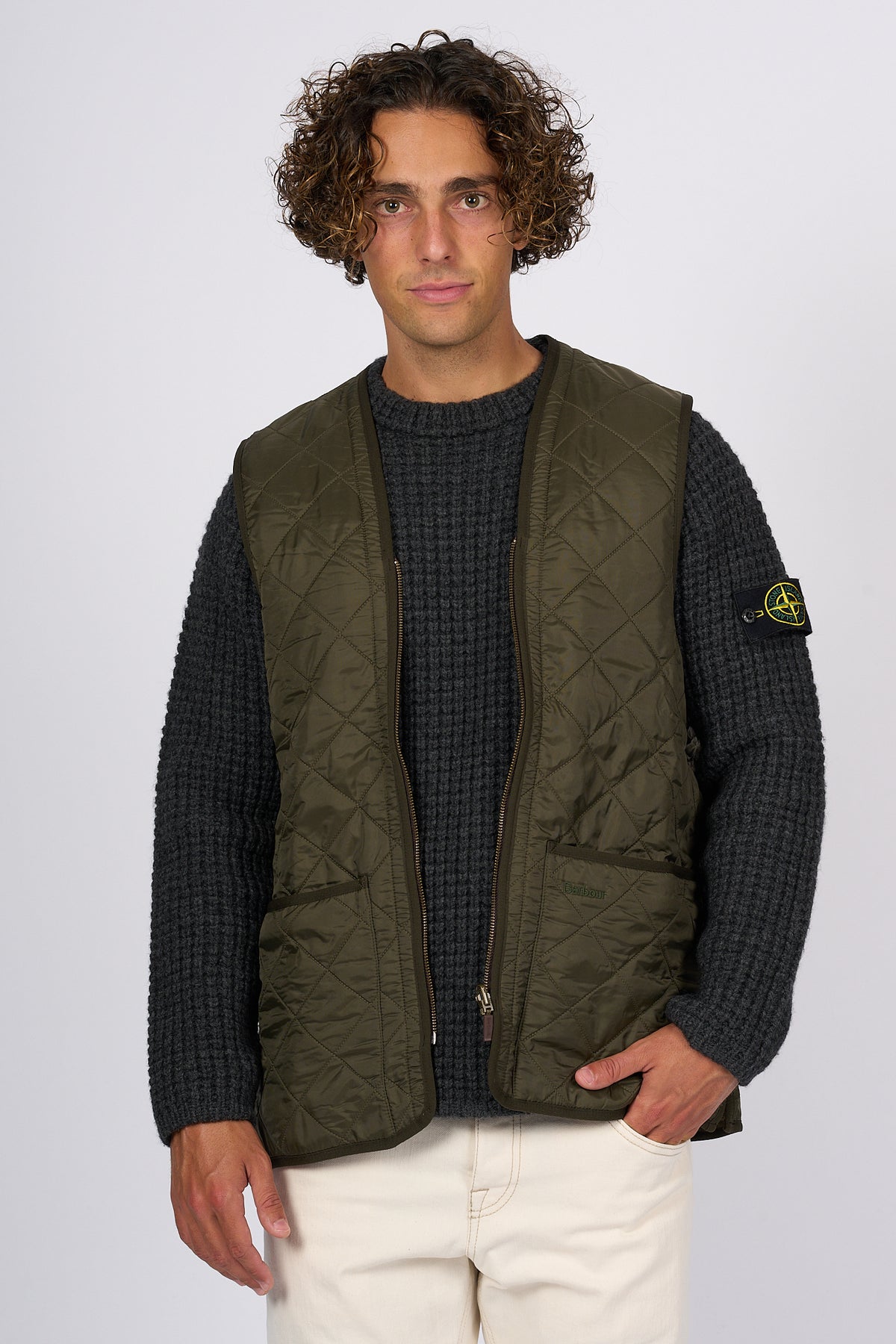 Barbour Gilet POLARQUILT Oliva Uomo trapuntato a rombi-1