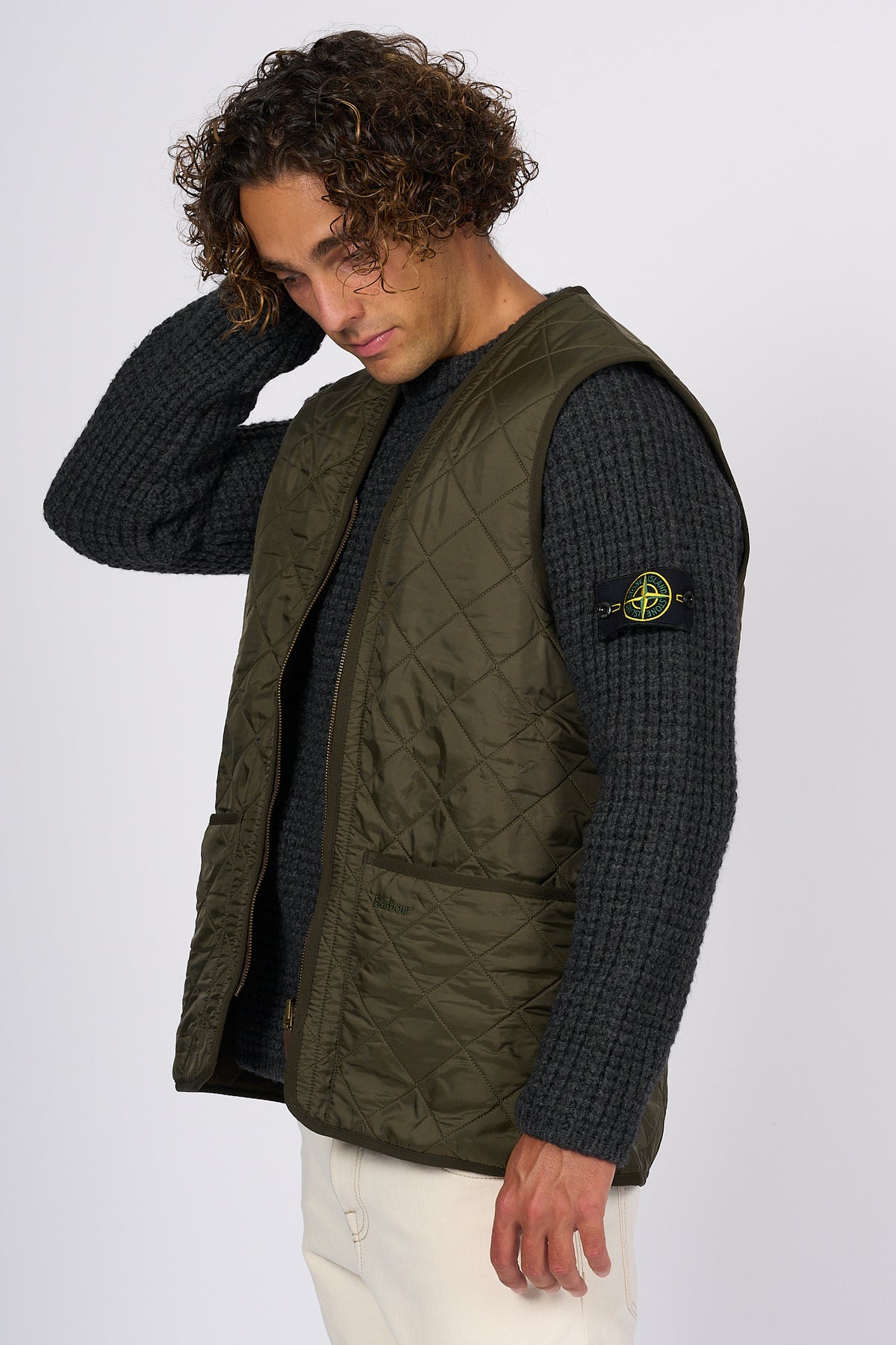 Barbour Gilet POLARQUILT Oliva Uomo trapuntato a rombi-2
