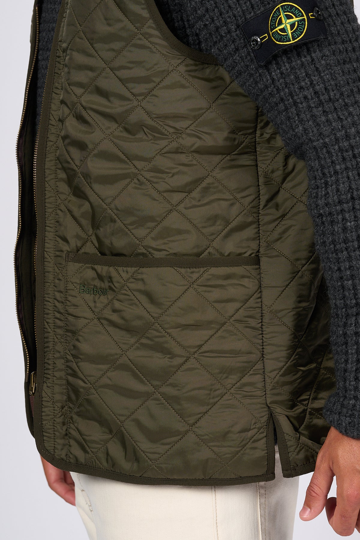 Barbour Gilet POLARQUILT Oliva Uomo trapuntato a rombi-6