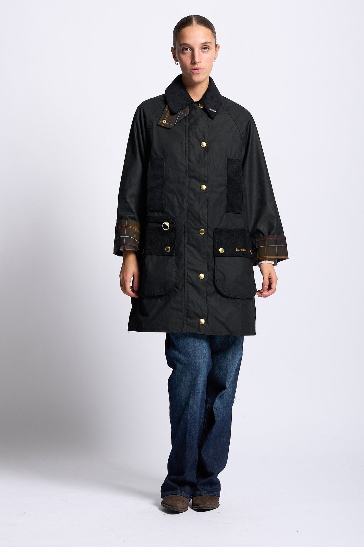Barbour Giubbino ICON MODERN Nero Donna con collo in velluto-11