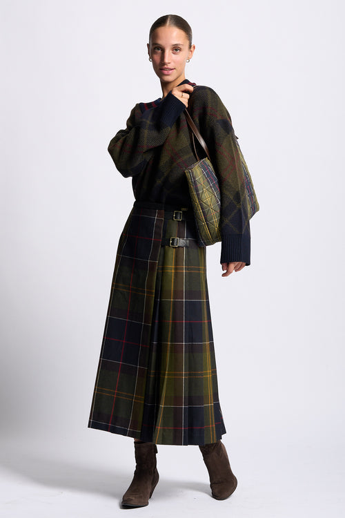 Barbour Gonna MARENA Tartan Verde da donna midi