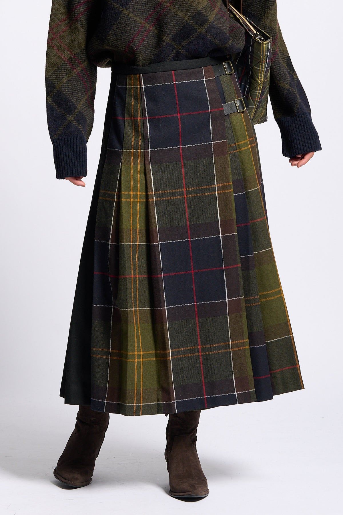 Barbour Gonna MARENA Tartan Verde da donna midi-3