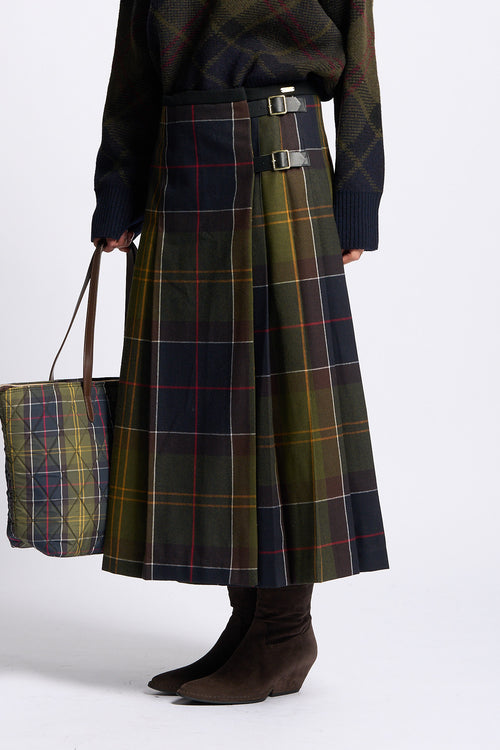 Barbour Gonna MARENA Tartan Verde da donna midi-2