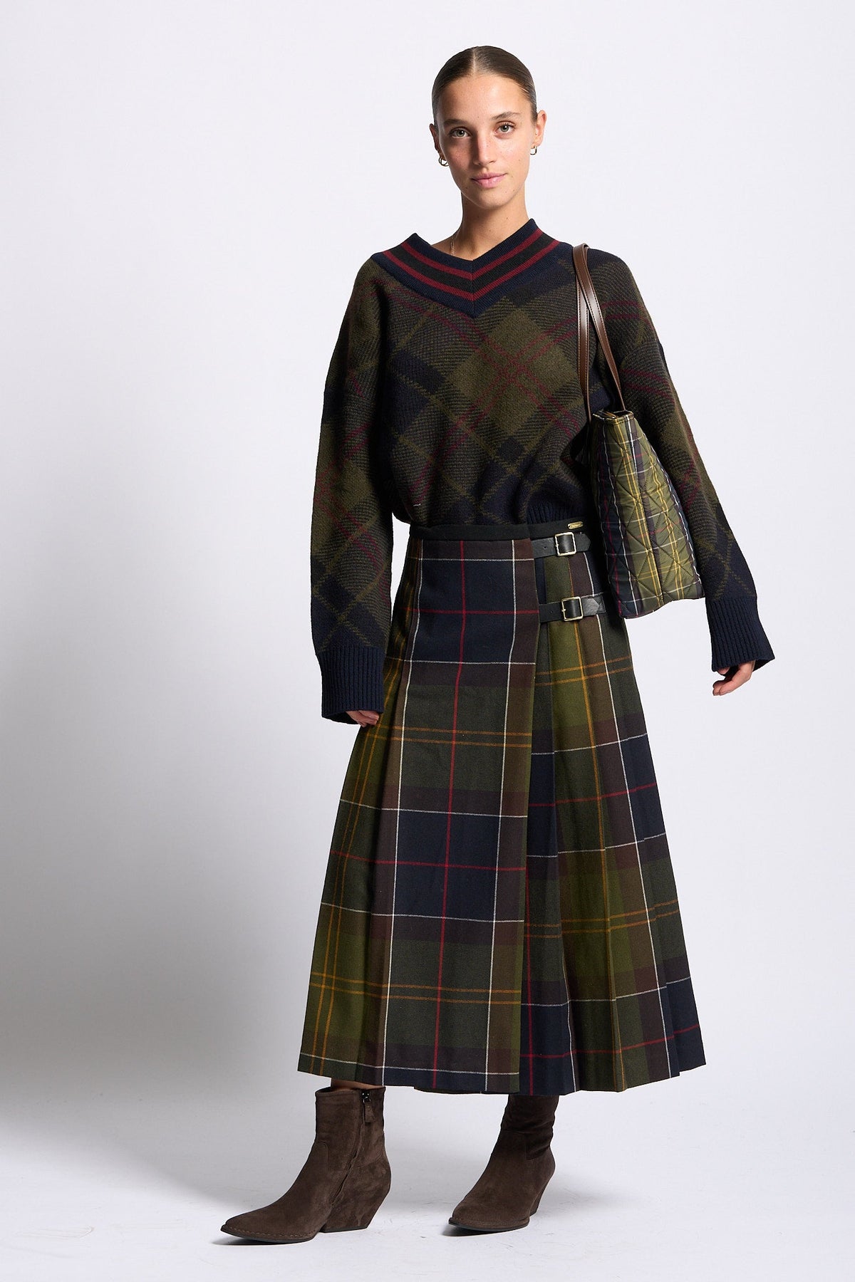 Barbour Maglia SHAE Tartan Donna con scollo a V-5