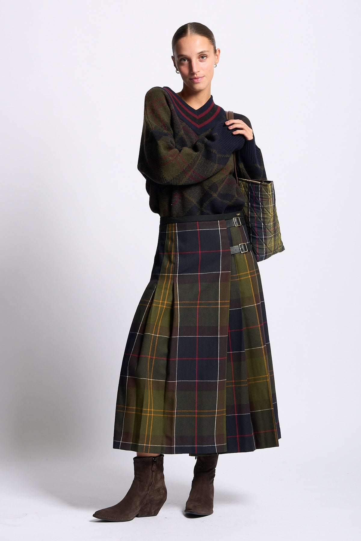Barbour Maglia SHAE Tartan Donna con scollo a V-3