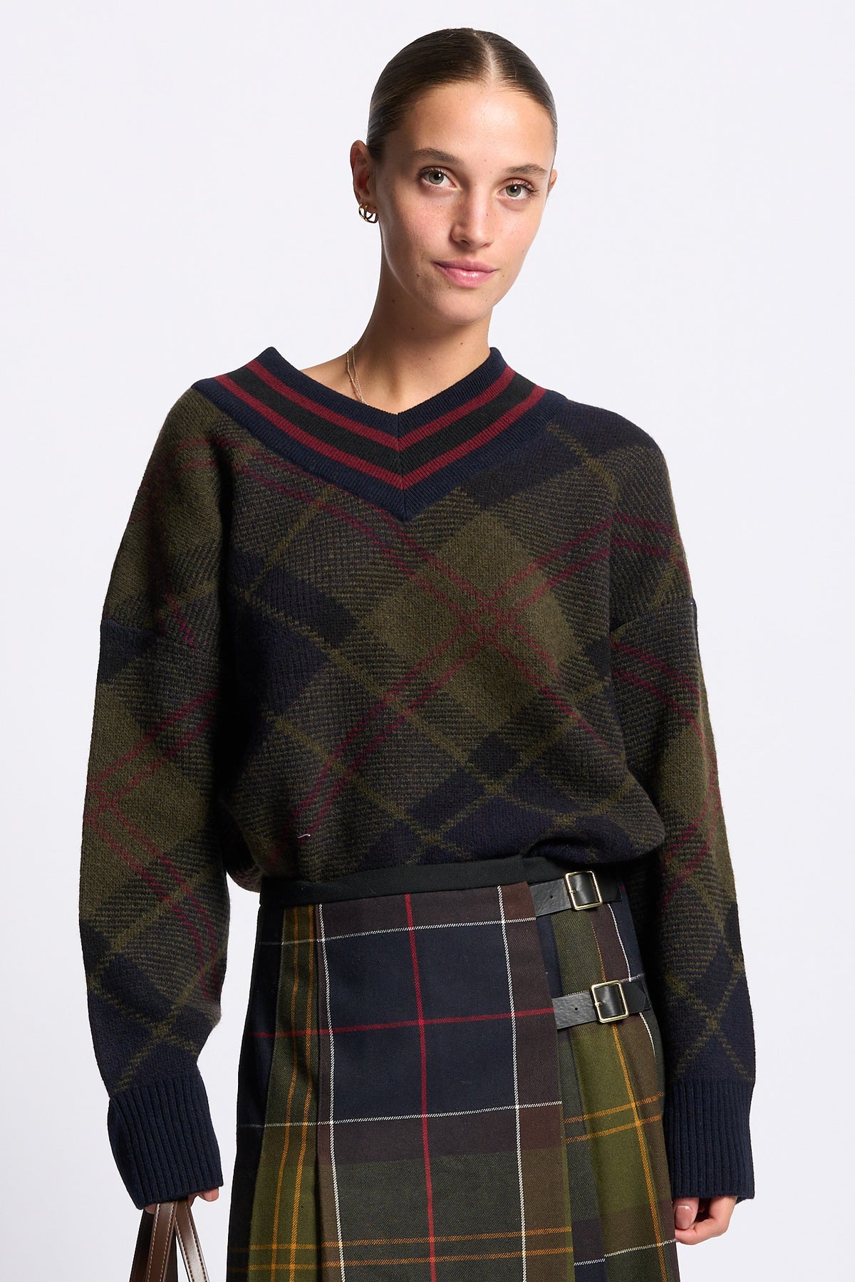 Barbour Maglia SHAE Tartan Donna con scollo a V-1