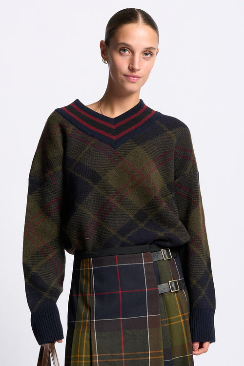 Barbour Maglia SHAE Tartan Donna con scollo a V