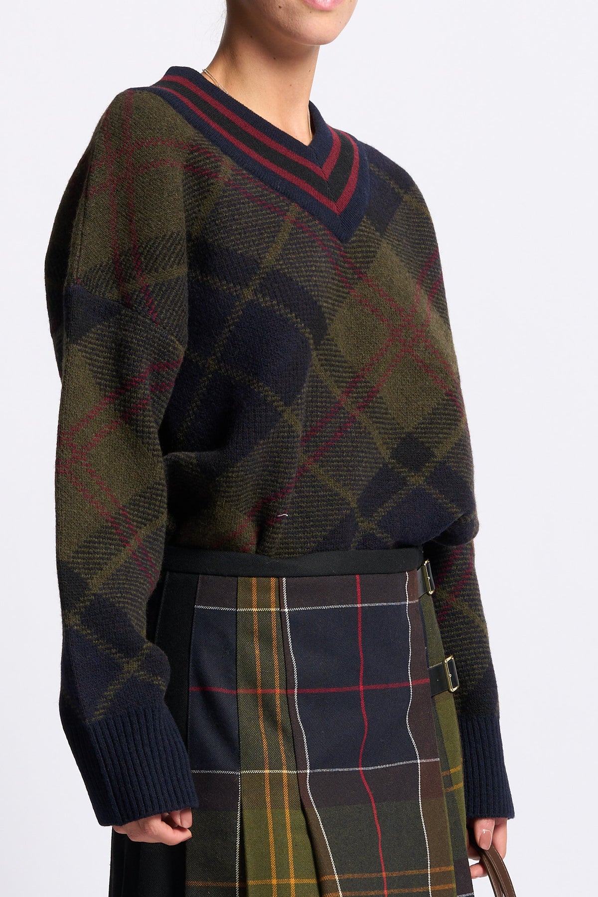 Barbour Maglia SHAE Tartan Donna con scollo a V-4