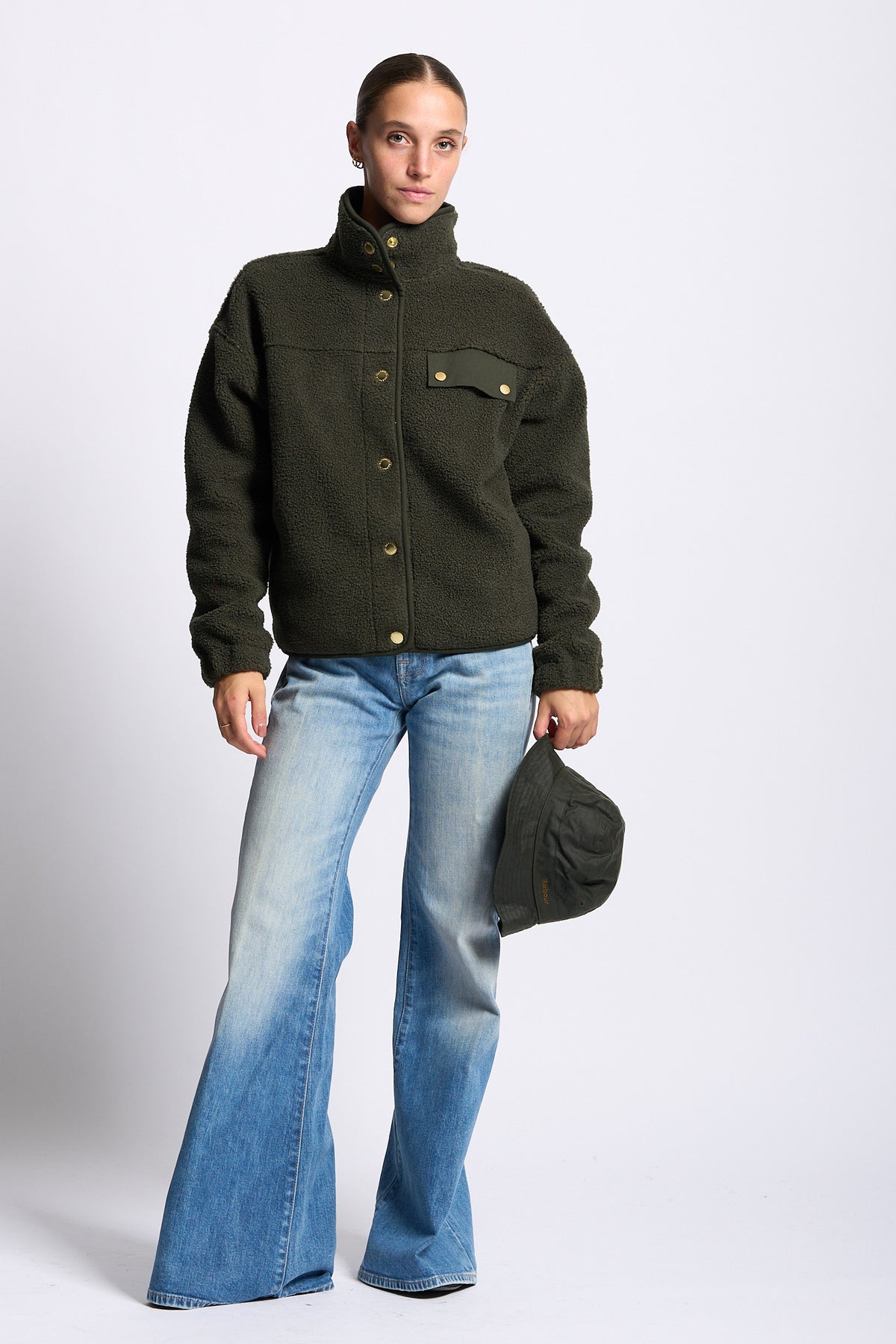 Barbour Pile MABEL Verde Oliva donna con collo alto-3