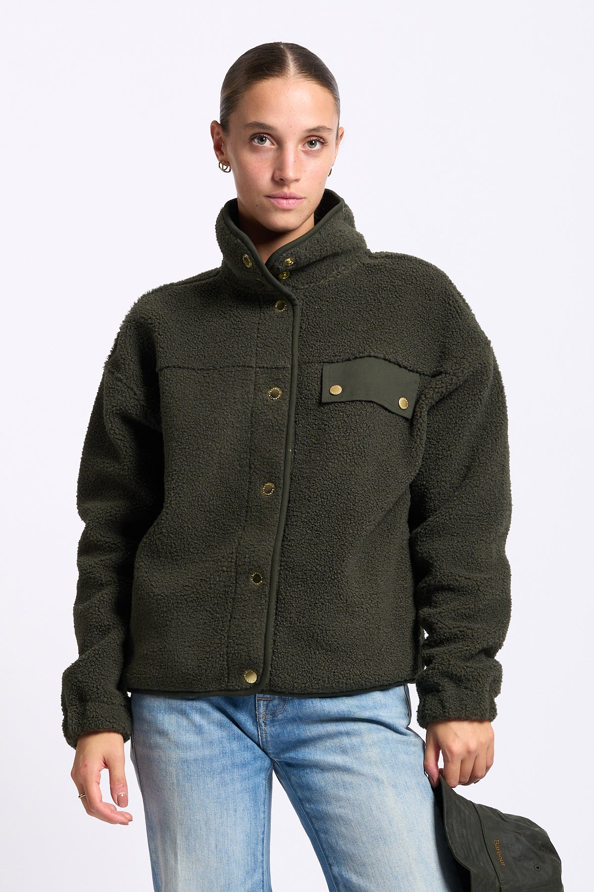 Barbour Pile MABEL Verde Oliva donna con collo alto-1